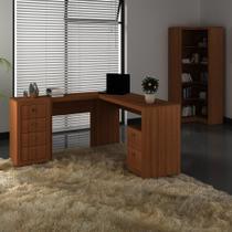 Escritório com Mesa para Computador e Armário Canto Amendoa - FdECOR Escritório com Mesa para Computador e Armário Canto Amendoa - FdECOR