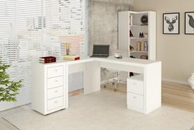 Escritório com Mesa para Computador e Armário Canto Branco - FdECOR Escritório com Mesa para Computador e Armário Canto Branco - FdECOR