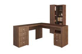 Escritório com Mesa para Computador e Armário Canto Nogal - FdECOR Escritório com Mesa para Computador e Armário Canto Nogal - FdECOR