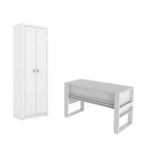 Escritório com Mesa para Computador Simples Com Armário 2 Portas Branco - FdECOR Escritório com Mesa para Computador Simples Com Armário 2 Portas Branco - FdECOR