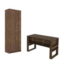 Escritório com Mesa para Computador Simples Com Armário 2 Portas Nogal - FdECOR