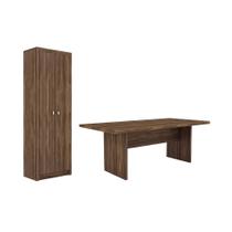 Escritório com Mesa para Computador Simples Com Armário 2 Portas Nogal - FdECOR Escritório com Mesa para Computador Simples Com Armário 2 Portas Nogal - FdECOR