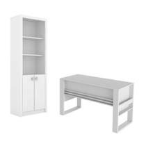 Escritório com Mesa para Computador Simples Com Armário Pareteleira 2 Portas Branco - FdECOR