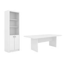 Escritório com Mesa para Computador Simples Com Armário Pareteleira 2 Portas Branco - FdECOR Escritório com Mesa para Computador Simples Com Armário Pareteleira 2 Portas Branco - FdECOR