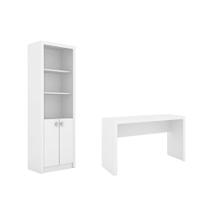 Escritório com Mesa para Computador Simples Com Armário Pareteleira 2 Portas Branco - FdECOR Escritório com Mesa para Computador Simples Com Armário Pareteleira 2 Portas Branco - FdECOR