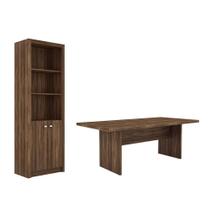 Escritório com Mesa para Computador Simples Com Armário Pareteleira 2 Portas Nogal - FdECOR Escritório com Mesa para Computador Simples Com Armário Pareteleira 2 Portas Nogal - FdECOR