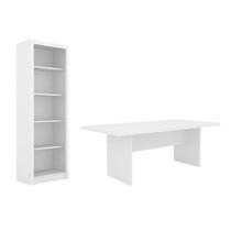 Escritório com Mesa para Computador Simples Com Armário Prateleiras Portas Branco - FdECOR