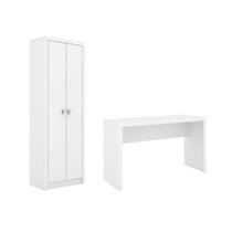 Escritório com Mesa para Computador Simples Gavetas Com Armário 2 Portas Branco - FdECOR Escritório com Mesa para Computador Simples Gavetas Com Armário 2 Portas Branco - FdECOR