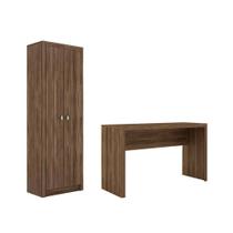 Escritório com Mesa para Computador Simples Gavetas Com Armário 2 Portas Nogal - FdECOR Escritório com Mesa para Computador Simples Gavetas Com Armário 2 Portas Nogal - FdECOR