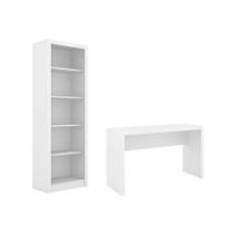 Escritório com Mesa para Computador Simples Gavetas Com Armário Prateleiras Portas Branco - FdECOR Escritório com Mesa para Computador Simples Gavetas Com Armário Prateleiras Portas Branco - FdECOR