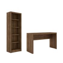 Escritório com Mesa para Computador Simples Gavetas Com Armário Prateleiras Portas Nogal - FdECOR Escritório com Mesa para Computador Simples Gavetas Com Armário Prateleiras Portas Nogal - FdECOR