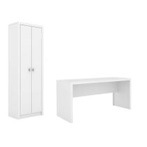 Escritório com Mesa para Computador Simples Gavetas e Armário 2 portas Branco - FdECOR Escritório com Mesa para Computador Simples Gavetas e Armário 2 portas Branco - FdECOR