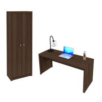 Escritório com Mesa para Computador Simples Gavetas e Armário 2 portas Carvalho - FdECOR