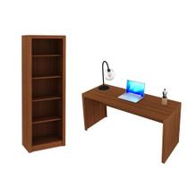 Escritório com Mesa para Computador Simples Gavetas e Armário Amendoa - FdECOR Escritório com Mesa para Computador Simples Gavetas e Armário Amendoa - FdECOR