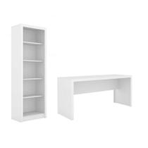 Escritório com Mesa para Computador Simples Gavetas e Armário Branco - FdECOR Escritório com Mesa para Computador Simples Gavetas e Armário Branco - FdECOR