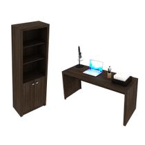 Escritório com Mesa para Computador Simples Gavetas e Armário c/ Prateleiras 2 portas Rústico - FdECOR