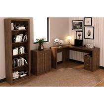Escritório Completo (1 Mesa de Canto p/ Escritório ME4129 + 1 Balcão ME4103 + 1 Estante ME4104) 3 Peças Nogal - Tecno Mobili