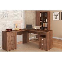 Escritório Completo (1 Mesa de Canto p/ Escritório ME4129 + 1 Estante ME4132 + 1 Gaveteiro ME4133) 3 Peças Nogal - Tecno Mobili Escritório Completo (1 Mesa de Canto p/ Escritório ME4129 + 1 Estante ME4132 + 1 Gaveteiro ME4133) 3 Peças Nogal - Tecno Mobili