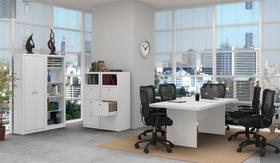 Escritório Completo com Mesa para Computador, Estante e Gaveteiro Branco - FdECOR