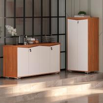 Escritório Completo Comissário 6 Portas 5 Prateleiras Freijó/Branco - Pnr Móveis