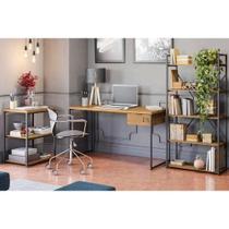Escritório Completo Escritório Completo Industrial (1 Escrivaninha, 2 Estantes, 1 Complemento) 4 Peças Freijo/Preto - Kappesberg