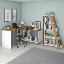 Escritório Completo Home Office 2 Gavetas Freijo/Grafito/Branco - Artany Móveis Escritório Completo Home Office 2 Gavetas Freijo/Grafito/Branco - Artany Móveis