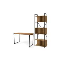 Escritório Completo Industrial (1 Escrivaninha, 1 Estante) 2 Peças Freijó - Kappesberg