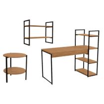 Escritório Completo Industrial 3 Peças (1 Escrivaninha, 1 Nicho, 1 Mesa de Centro) Freijo/Preto - Kappesberg