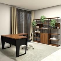 Escritório Completo Mesa em L Cadeira e Estantes Industriais