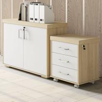 Escritório Completo Tamburato 2 Portas 3 Gavetas 1 Prateleira Carvalho/Branco - Artany Móveis Escritório Completo Tamburato 2 Portas 3 Gavetas 1 Prateleira Carvalho/Branco - Artany Móveis