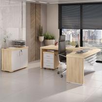 Escritório Completo Tamburato 2 Portas 3 Gavetas Carvalho/Branco - Artany Móveis