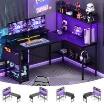 Escritorio para Juegos Aheaplus en Forma de L de 122 cm con Tomas de Corriente LED