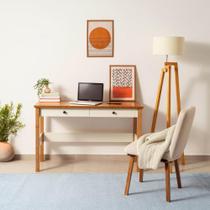 Escrivaninha 120cm 2 Gavetas Tampo Pés em Madeira Maciça Ananda CabeCasa MadeiraMadeira Off-white/Mel