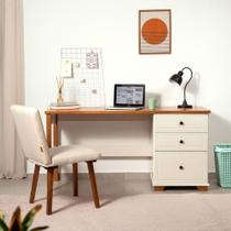 Escrivaninha 150cm 3 Gavetas Tampo Pés em Madeira Maciça Pinus Ananda CabeCasa MadeiraMadeira Off-white/Mel