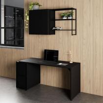 Escrivaninha 1,5m c/ Balcão Lateral Armário Aéreo e Nicho F5