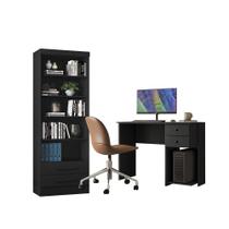 Escrivaninha 2 Gavetas e Livreiro Multiuso 2 Gavetas Preto