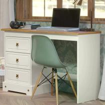 Escrivaninha 3 Gavetas com Tampo em Madeira Maciça Smile Creme/Carvalho