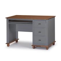 Escrivaninha 3 Gavetas Suporte para Teclado e Divisor de Ambiente 50605 Linz Moveis - Cinza/Imbuia Glazer
