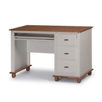 Escrivaninha 3 Gavetas Suporte para Teclado e Divisor de Ambiente 50605 Linz Moveis - Off White/Imbuia Glazer