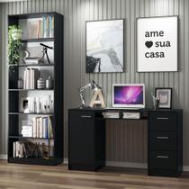 Escrivaninha Alaska e Estante Livreiro 6908 Preto Escrivaninha Alaska e Estante Livreiro 6908 Preto