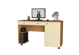 Escrivaninha Ariel Mel Perola 2 gavetas 1 porta prateleira para CPU e rodízios Luxo