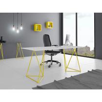 Escrivaninha Bela Vista Cavalete Tampo Branco Base Ferro Amarelo Escrivaninha Bela Vista Cavalete Tampo Branco Base Ferro Amarelo