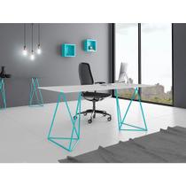 Escrivaninha Bela Vista Cavalete Tampo Branco Base Ferro Azul Turquesa Escrivaninha Bela Vista Cavalete Tampo Branco Base Ferro Azul Turquesa