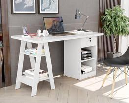 Escrivaninha Cavalete 2 Prateleira 2 Nichos 1 Gaveta Bali Branco - Carmolar