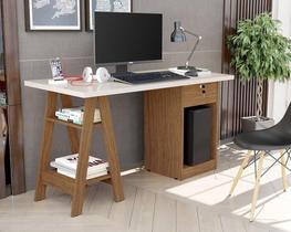 Escrivaninha Cavalete 2 Prateleira 2 Nichos 1 Gaveta Bali Off White/Canela