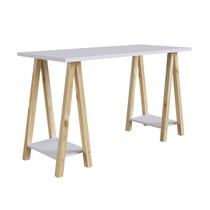 Escrivaninha Cavalete Studio 2 Prateleiras 136cm Branco E Madeira Pinus Natural Artesano