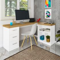 Escrivaninha Com 3 Gavetas e 3 Nichos Artany Mali Cor Olmo com Branco