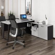 Escrivaninha Com Balcão Lateral 170cm 1 Porta 2 Gavetas Multimóveis Cr25307 Cinza Preto Escrivaninha Com Balcão Lateral 170cm 1 Porta 2 Gavetas Multimóveis Cr25307 Cinza Preto