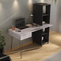 Escrivaninha Com Estante e 1 Gaveta Artany Fusion Cor Concreto Com Preto Escrivaninha Com Estante e 1 Gaveta Artany Fusion Cor Concreto Com Preto