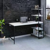 Escrivaninha com Estante Industrial com 4 Prateleiras - Branco/Preto